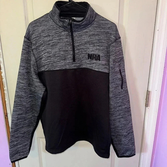 NRA Men's Large 1/4 Zip Fleece Pullover Black Gray Jacket Shirt Long Sleeve - Picture 1 of 5